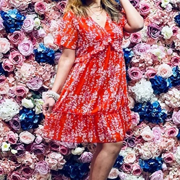 Women’s Summer Dress Ruffle V Neck Tunic Dress Floral Casual Loose flowy dress - Picture 4 of 11